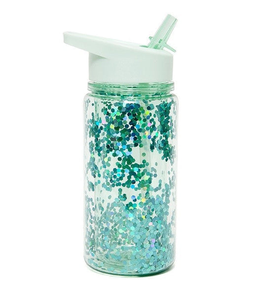 Vattenflaska, grön glitter - 300 ml